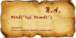 Mihályi Atanáz névjegykártya
